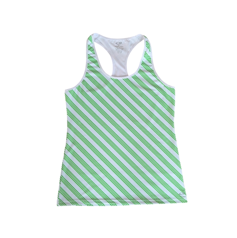 C9 by Champion Stripe Racerback Tank Top LARGE Green White Yoga
